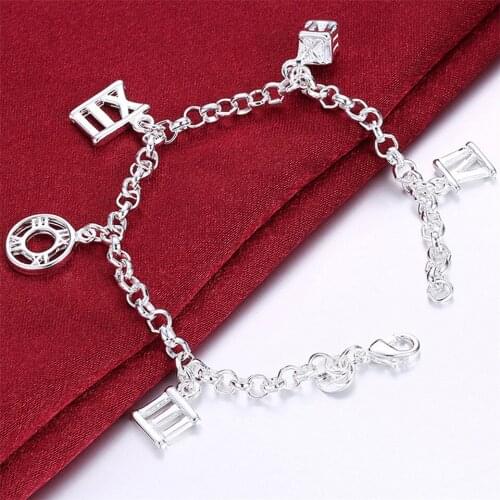 Hot Sale 925 Sliver Fashion Jewelry Roman Numerals Charm Link Bracelet For Women &Girls Beautiful Anniversary Gift Daily Party