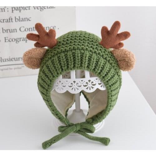 Cute Deer Elk Antlers Baby Hat Winter Warm Plush Knitted Hat Children Hat Bonnet Boys Girls Cap Beanie Christmas Hats