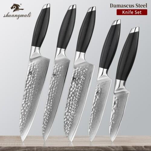 5PCS Utility Cleaver Chef Knife Set Damascus Steel Cooking Kitchen Chef Knives Set Slicing Meat Vegetable Santoku Chef Knife Set