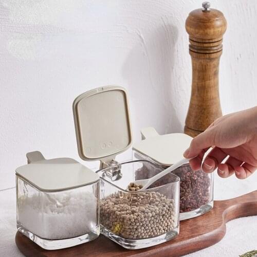 Glass Spice Box Set Household Combination Kitchen Storage Box Oil Can Seasoning Bottle MSG Salt Bowl Sugar Bowl Seasoning Jar