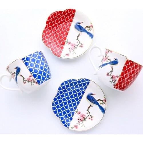 New Chinese irregular ceramic cup and saucer Chinese style beautiful coffee cup afternoon tea cup mug coffee cup