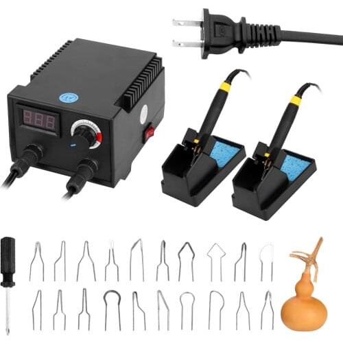 New 100W Professional Digital Display Electric Gourd Wooden Pyrography Machine with 20pcs Heating Pen Heads And Fine Heating Pen