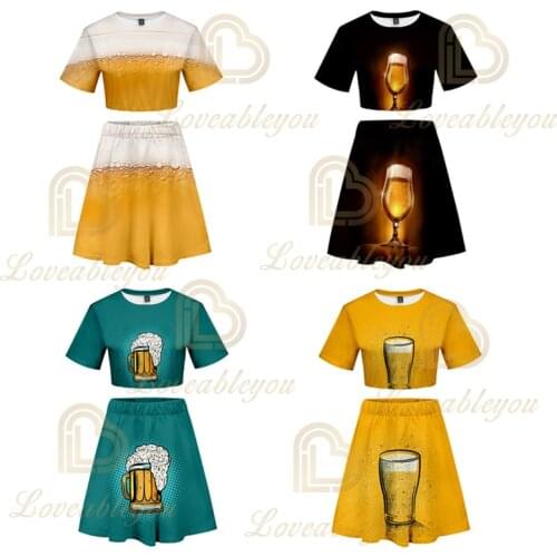 2021 New Arrival Beer 3d Print Tee Shirt Costume T Shirt Tees Skirt Two Piece Suit Short Crop Beer Day Clothes T-shirt