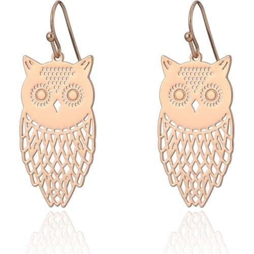 New Fashion Cute Owl Animal Earrings Women High Quality Copper Hollow Metal Earring Girl Party Jewelry Dropshipping 2021