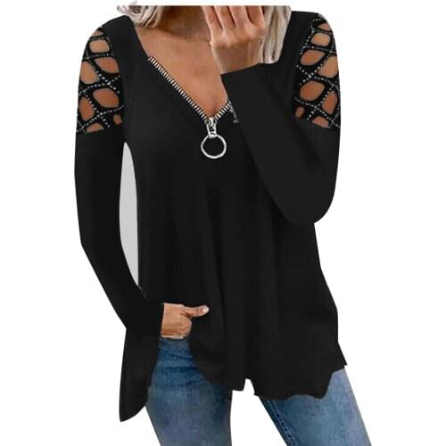Autumn Womens Tops And Blouses Fasion Women Loose Cutout Long-sleeved V-neck Zipper Bloues Top Blusas Mujer De Moda 2021