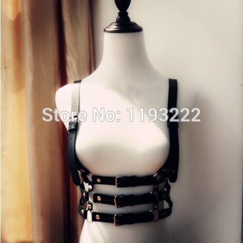 100% Handmade Real Leather Women Harness Three Row Line Body Caged Belt Waistbelt Straps Style