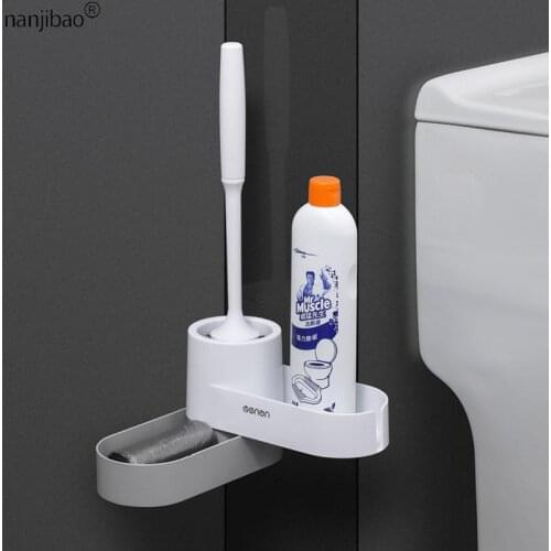 Punch-Free Toilet Brush Household Toilet No Dead Corners Soft Hair Suit With Base Wall-Mounted Multifunctional Toilet Brush