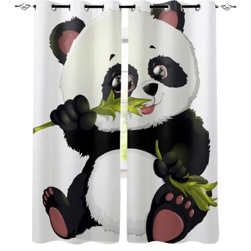 Animal Cute Panda Bamboo Blackout Curtains For Living Room Kids Window Treatment Cortina For Kitchen Bedroom