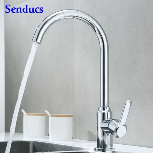 Stainless Steel Kitchen Mixer Tap Senducs Polished Chrome Kitchen Sink Faucet Quality SUS304 Stainless Steel Kitchen Faucets