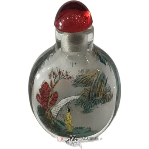 Chinas antique hand-made glass interior painting bridge snuff bottle