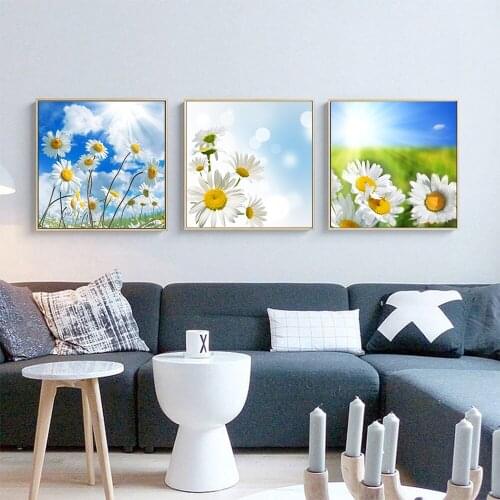 Fresh Daisy Flower Wall Art Decoration Picture for Living Room Wall Poster Print White Daisy Flora Canvas Painting Modern Decor
