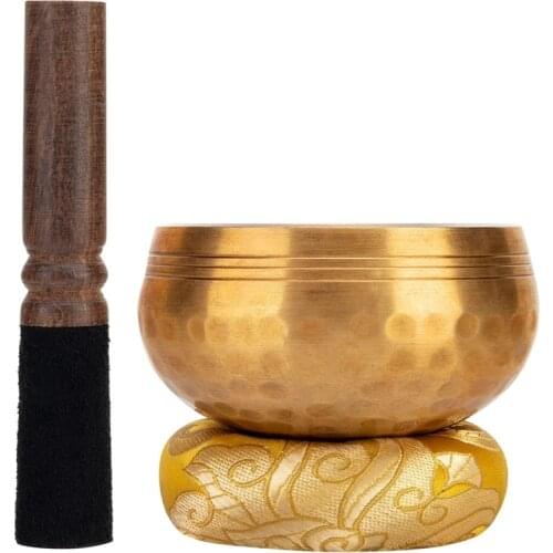 Tibetan Singing Bowl Set with New Dual-End Stroker Cushion for Meditation Yoga Spiritual Healing Mindfulness,Yellow