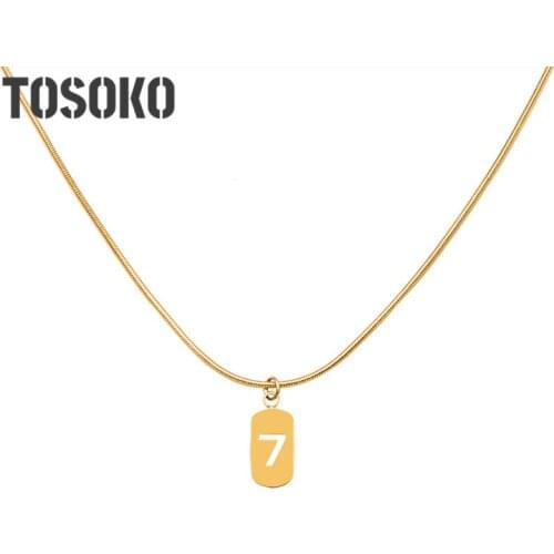 TOSOKO Stainless Steel Jewelry Lucky Number 7 Necklace Soft Snake Chain Womens Fashion Clavicle Chain BSP476