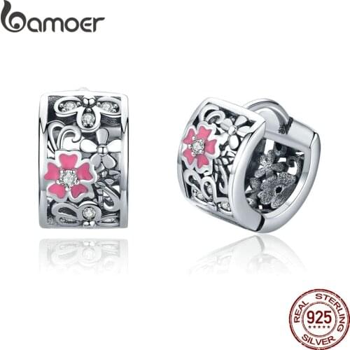 BAMOER Genuine 925 Sterling Silver Daisy Flower Exquisite Stud Earrings for Women Clear CZ Sterling Silver Jewelry SCE541