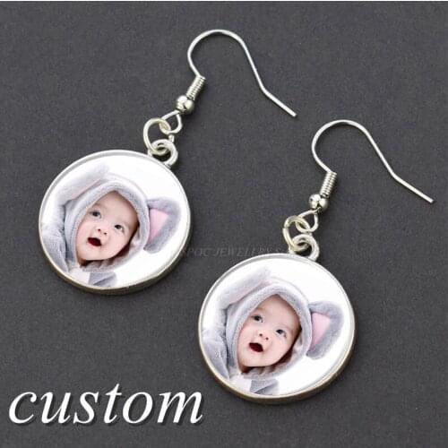 Fashion Personalized DIY Dangle Earring Custom Logo Photo Word Txt Stud Earrings Glass Cabochon Jewelry Ear Hook Women Gift