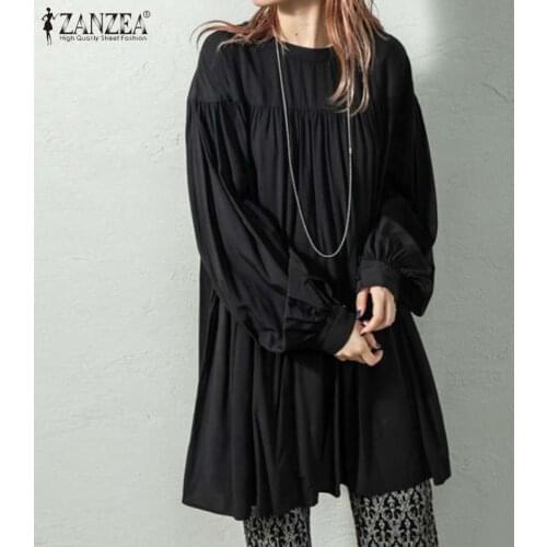 2021 ZANZEA Women Spring Long Sleeve Buttons Shirt Dress Elegant Sundress Casual Solid Work OL Knee-length Vestidos