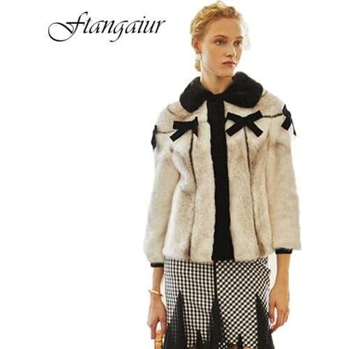 Ftangaiur 2019 Winter Import Cross Mink Fur Coat Turn-Down Collar Bow Slim Mink Coat Womens Short Natural Real Mink Fur Coats