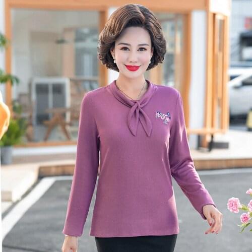 Winter Tshirt Womens Casual Bow Embroidery Bottom Shirts Long Sleeve Top Loose T-shirt Basic Clothing Camisas De Moda Mujer 2021