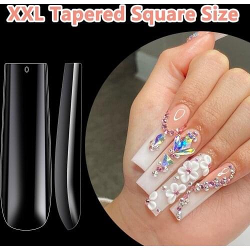 120PCS/Box XXL Tapered Square Fake Nail Tips Straight Clear Acrylic Full Cover Press On False Nail Art Salons Home Accessories