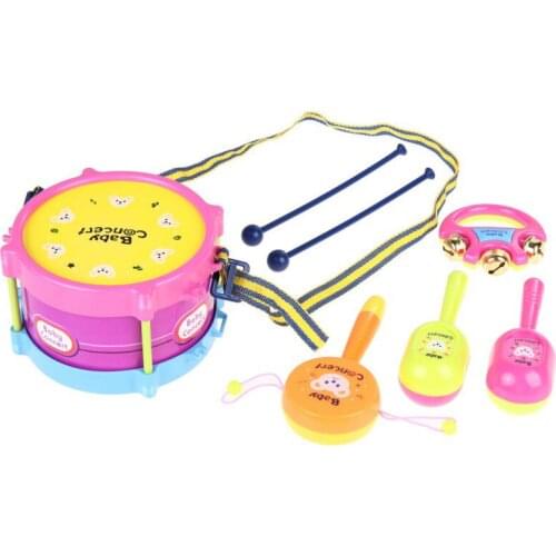 5Pcs Musical Toy Set Roll Drum Musical Instruments Band Kits Kids Early Educational Toy Gift Baby Grasp Hand Bell Music Toy