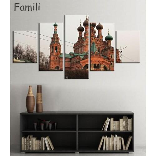 New 5pcs canvas Promotion Cuadros Paintings Basils Cathedral Moscow Russia Wall Painting Art decoration for homeCanvas
