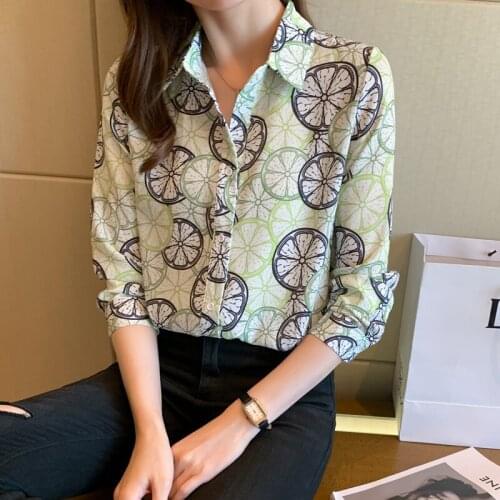 Chikichi 2021 Spring and Autumn Womens Lapel Casual Loose Chiffon Top Cardigan Long Sleeve Printed Shirt Women