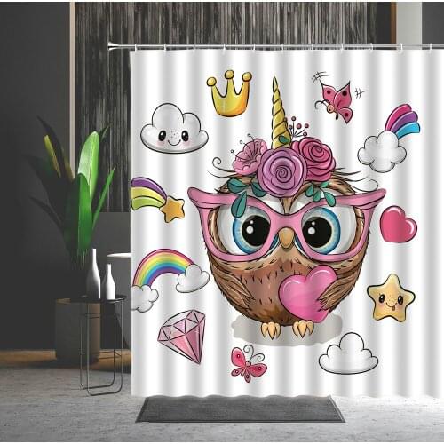 Child Shower Curtains Cartoons Interesting Fly Pig Printing Pattern Bathtub Decoration Polyester Cloth Multiple Size