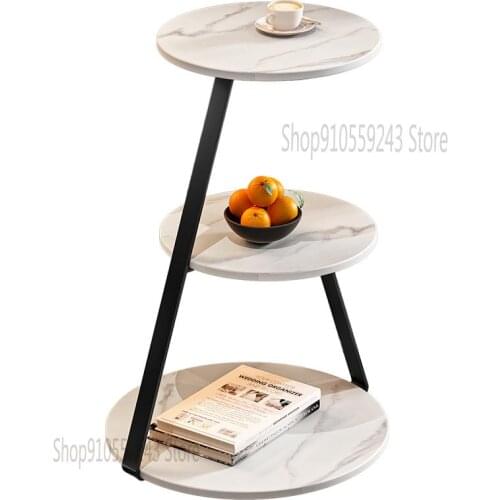 Sofa Side Table Simple Nordic Modern Iron Round Table Bedside Cabinet Light Luxury Italian Rock Slab Small Coffee Table Corner T