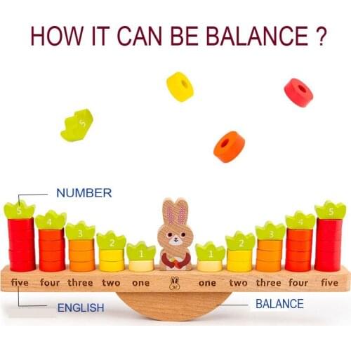 Kids Early Educational Wooden Toy Learning Math Toys Parent-Child Game Montessori Rabbit Balance Toy