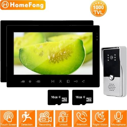 HomeFong Wired Vdeo Door Phone System Visual Intercom Doorbell Camera Call Panel with Motion Sensor 1000TVL for Home 2 Monitors