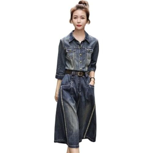 Jeans Dress Denim Dresses Winter Long Sleeve Denim With Belt For Women Lady Elegant A-line Shirt Denim Dress Vestidos Feminine