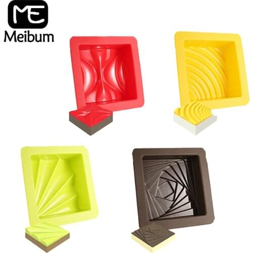 Meibum 4 Style Small Cake French Dessert Silicone Mold Geometric Lines Muffin Pastry Pan Chocolate Mousse Mould Baking Tools