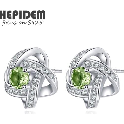 HEPIDEM 100% Really Topaz Peridot Stud Earrings Women 925 Sterling Silver Korean Natural Blue Gemstones Gift Fine Jewelry HJA006