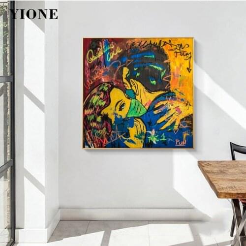 Embrace Lover Graffiti Painting Modern Abstract Street Art Figure Woman Man Canvas Picture Wall Home Decoration Poster Prints