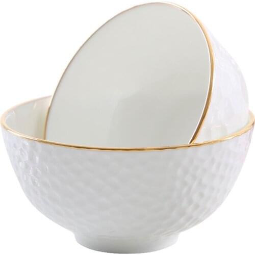 Jingdezhen Ceramic Tableware Handmade Gold Foil Creative Soup Bowl China Relief Gold-edge Bowls Salad Bowl