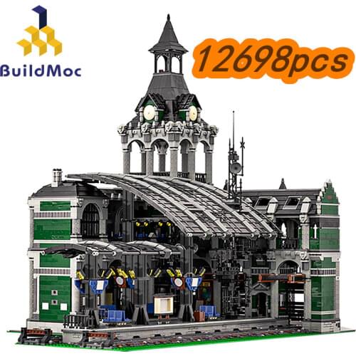 Large Railway Station City Building Bricks Set Module High Intelligence Professional Building Block to Build Players Toys Gifts