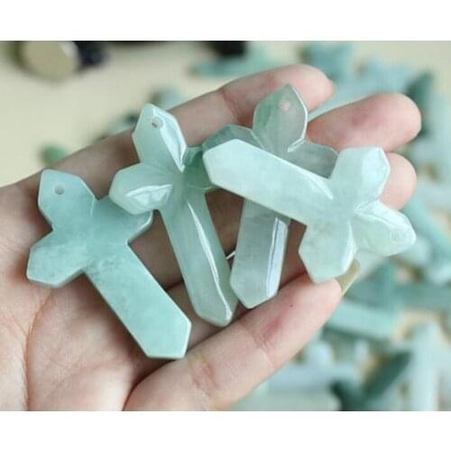 Natural jade oil Blue Cross Jesus Pendant A Grade jadeite Cross Pendant ,Jesus bless