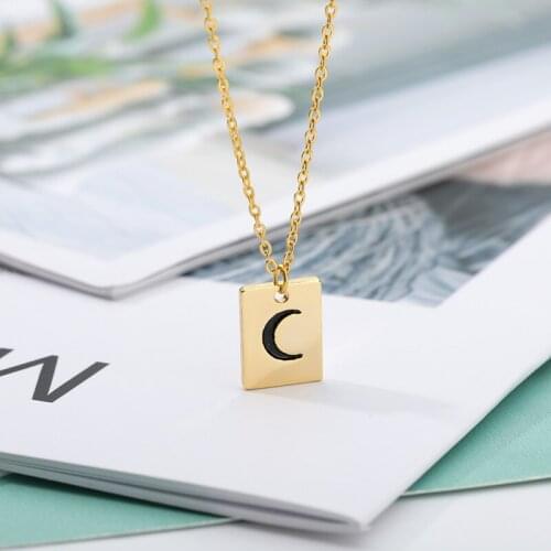 Smear Moon Necklaces For Women Geometric Square Pendant Stainless Steel Chain Choker Necklace Jewelry For Girls Friendship Gifts