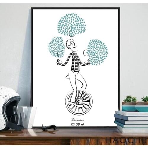 Sweet Gift Wedding Guestbook Fingerprint Signature 1st Baby Shower Creative Cartoon Comic Juggler Cycling Funny Kids DIY Gift