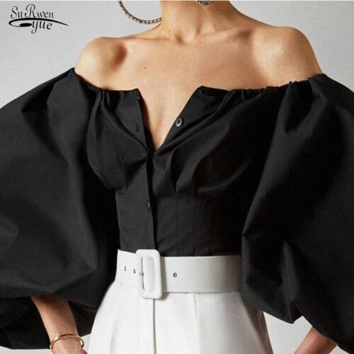 Fashion Off Shoulder Plus Size Women Blouse Tops Lantern Sleeve Cotton White Blouses And Shirts Casual Female Shirt Blusas 13140