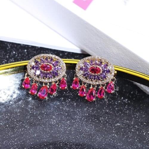 Fashion Simple Geometric Rose Zirconia Short Tassel Earrings for Women Gift Party Wedding Dress up Jewelry XIUMEIYIZU Brand