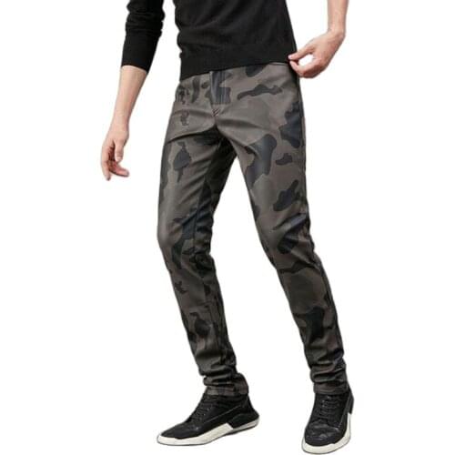 Men Camouflage Faux Leather Pants Printed Pu Leather Trousers Male Fashion Locomotive Leather Pants
