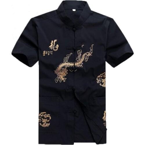 Mens Chinese Traditional Orient Dragon Tops Oriental Shirts For Men Hanfu Kung Fu Tai Chi Blouse Vintage Style Clothing