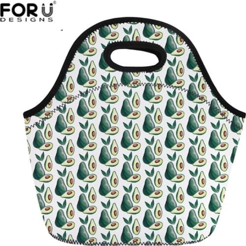 FORUDESIGNS Fruits Avocado Print Neoprene Lunch Bag for Women Waterproof Insulated Food Box Kids Snacks Tote Bag Warm Meal Purse