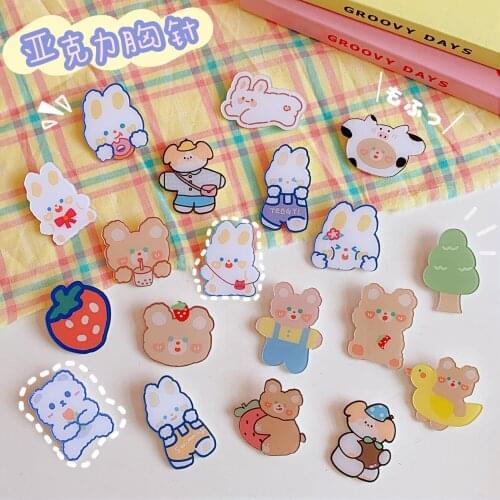 2021 New Korea Fashion Lovely Acrylic Brooch Rabbit Strawberry 31 Optional Handbag Decorations Temperament Jewelry Wholesale