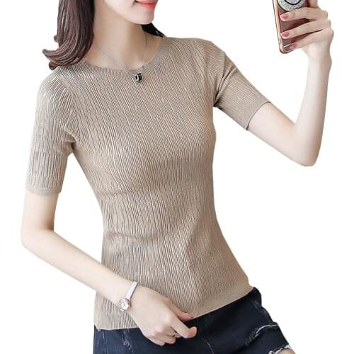 2020 New Autumn Knitted Sweater Slash Neck Short Sleeve Pullovers and Sweaters Slim Women Tops Chic Jumper Pull Femme