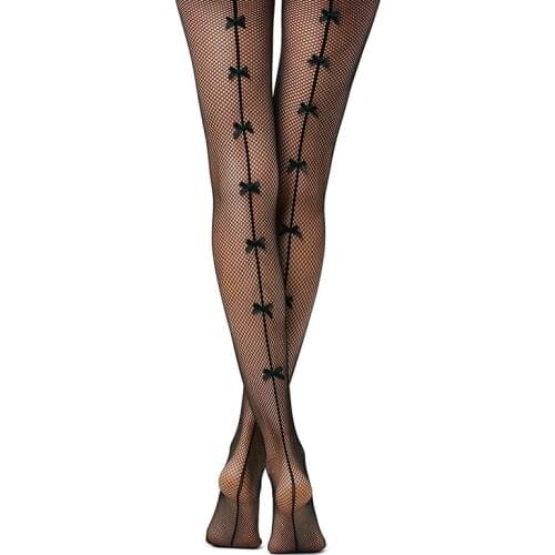 New Sexy Collant Femme Vertical Line Bow Small Net Woman Pantyhose 3D Sexy Mesh Women Tights Nylon Silk Stockings Fishnet Tights