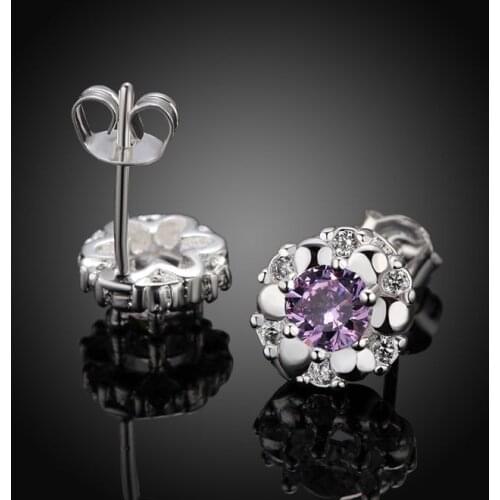 Wholesale silver plated Earring,925 jewelry silver,Purple Stone Earrings SMTE434
