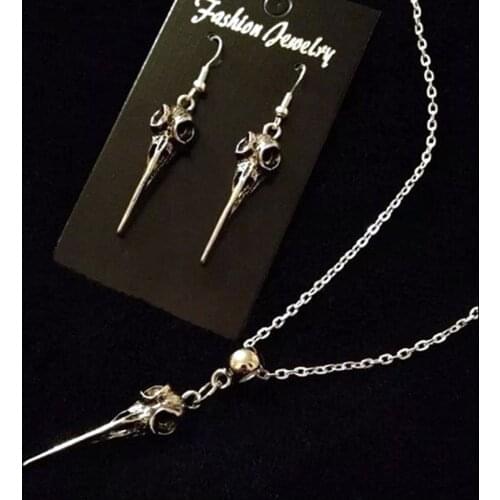 Hand Made Crow Skull Necklace, Necklace Earrings / Set 18 Inch Chain Gift Wrapped The Crow Raven