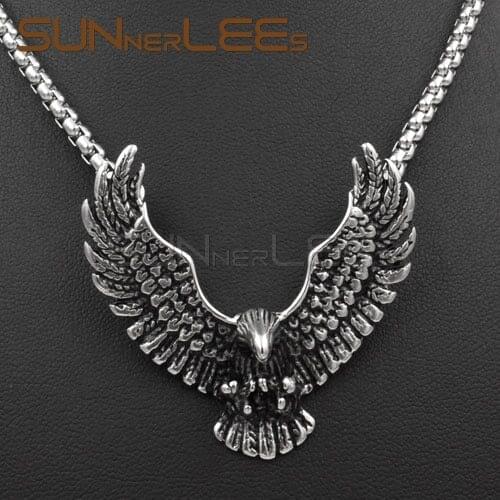 SUNNERLEES NEW Fashion Jewelry Stainless Steel Pendant Necklace Link Chain Punk Punk Eagle For Mens Womens SP23